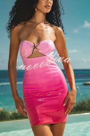 Gradient Sequin Sexy Off-the-shoulder Hollow Slim Mini Dress