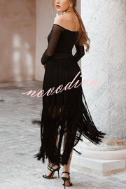 Elegant Tassel Hem Elastic Waist Casual Maxi Skirt