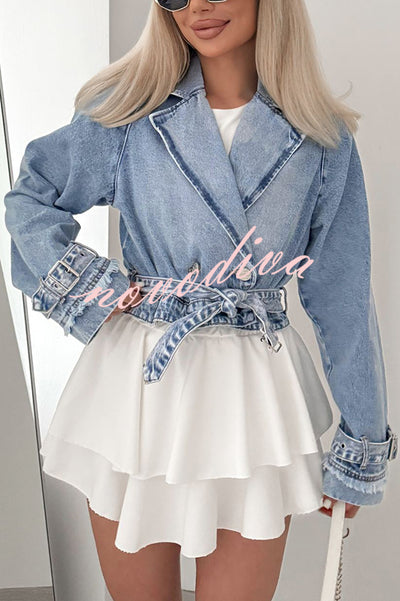 Fashion Lapel Long-sleeved Short Denim Jacket