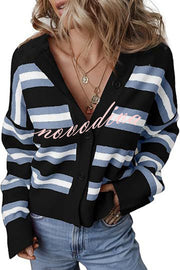 Colorblock Striped Knitted Long-sleeve Cardigan