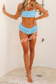 Sweet Summer Mood Tiered Ruffle Design Stretch Bikini Swimsuit