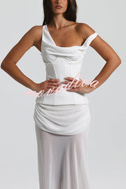 Sculptural Elegance One Shoulder Removable Corset Drape Maxi Dress