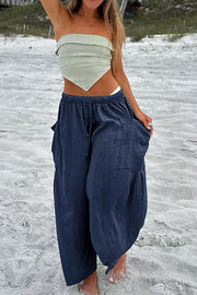 Diani Linen Blend Drawstring Waist Pocketed Loose Pants