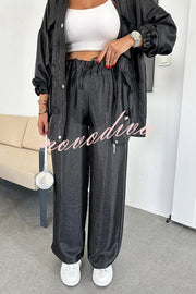 Easy on Me Metallic Fabric Elastic Waist Pocketed Wide Leg Pants