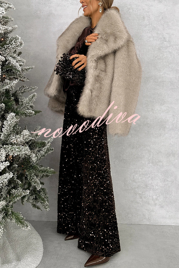 Chic and Merry Velvet Sequin High Rise Elastic Waist Flare Pants