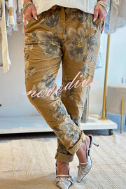 Floral Print Elastic Waist Casual Pocket Pants