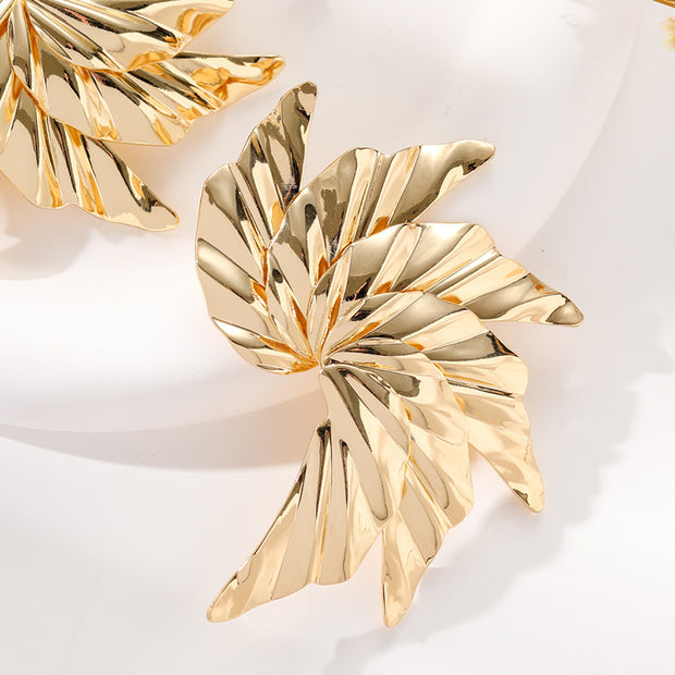 Exaggerated Spiral Gold-plated Leaf Geometric Metal Earrings