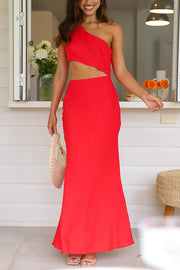 Solid Color Sexy One Shoulder Off Waist Maxi Dress