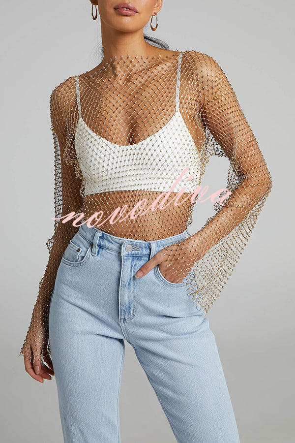 Best Layering Items Diamond Mesh Long Bell Sleeve Top