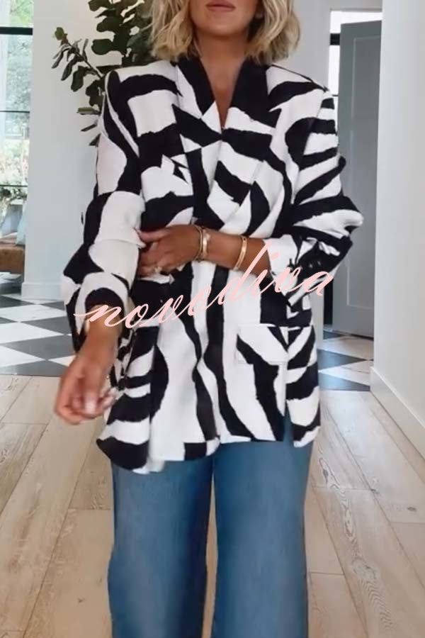 Breath of Freedom Animal Print Button Up Long Sleeve Lapel Loose Blazer