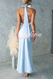 Satin Fashion Halter Backless Slim Elegant Maxi Dress