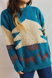 Christmas Pattern Knitted Crew Neck Long Sleeved Sweater