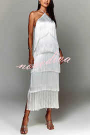 Sexy Halterneck Backless Elegant Fringe Maxi Dress