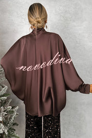 Chic and Merry Satin Bow Neck Batwing Sleeve Loose-fitting Blouse