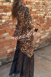 Coco Lady Leopard Print Long Sleeve Lapel Blazer