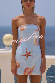 Beach Club Sequin Unique Print Strapless Stretch Mini Dress