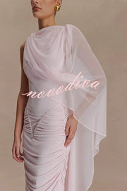 Fashionable Mesh Shawl Sleeveless Slim Fit Pleated Maxi Dress