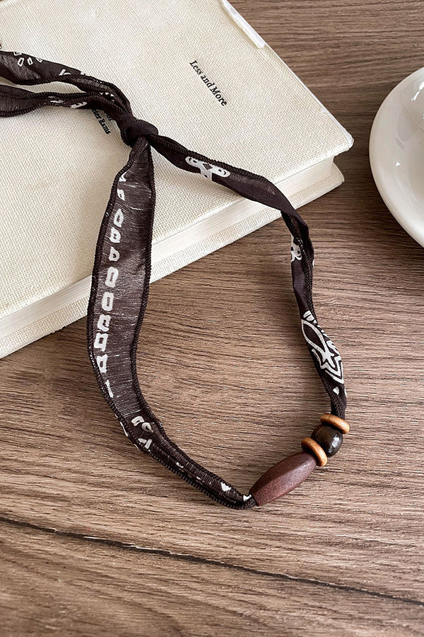 Vintage Pull-out Silk Scarf Beaded Necklace