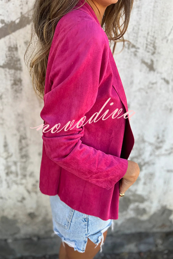 Solid Color Suede Lapel Long Sleeve Loose Coat