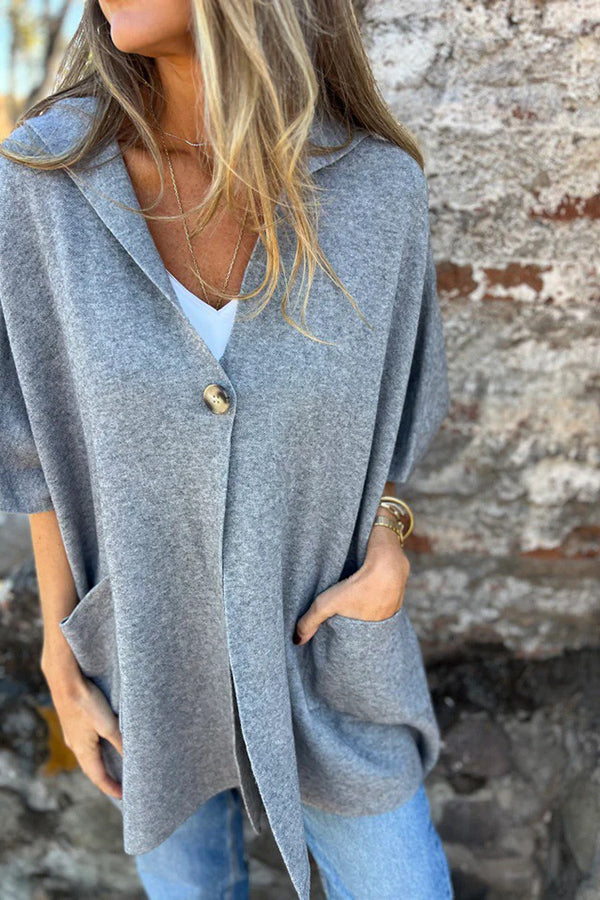 Solid Color Casual Hooded Single Button Pocket Loose Cape Jacket