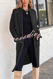 Solid Color Long-sleeved Casual Loose Pocket Mid-length Cardigan