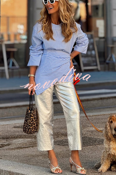Meliora Striped Multi Position Scarf Long Sleeve H-line Shirt