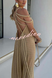 Modern and Sophisticated Linen Blend Draped Braids Cover Up Maxi Dress