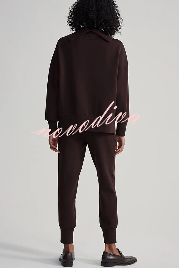 Afternoon Tea Time Turtleneck Side Zipper Sweatshirt and Elastic Waist Pocketed Loose Jogger Set