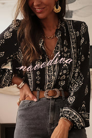 Unique Print Long-Sleeved Button-Up Elegant Shirt
