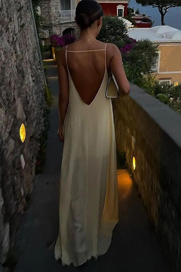 Sexy Satin Cutout Sling Backless Maxi Dress