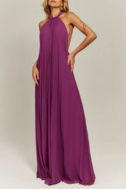 Gabie Chiffon Pleated Braided Halter Neck Backless A-line Maxi Dress