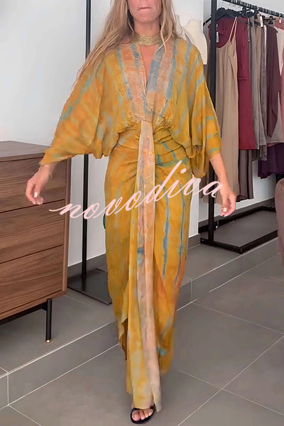 Unique Printed V-neck High-waisted Loose-fitting Holiday Maxi Dress