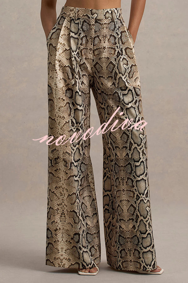 Hurley Ombre Snake Print Elastic Waist Pocketed Wide Leg Pants