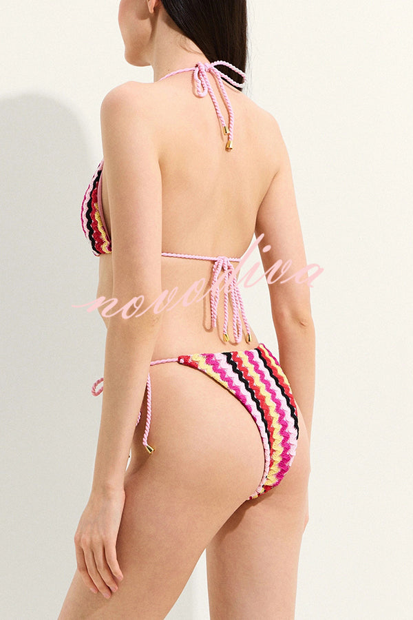 Knit Wave Unique Print Stretch Tie Bikini Swimsuit