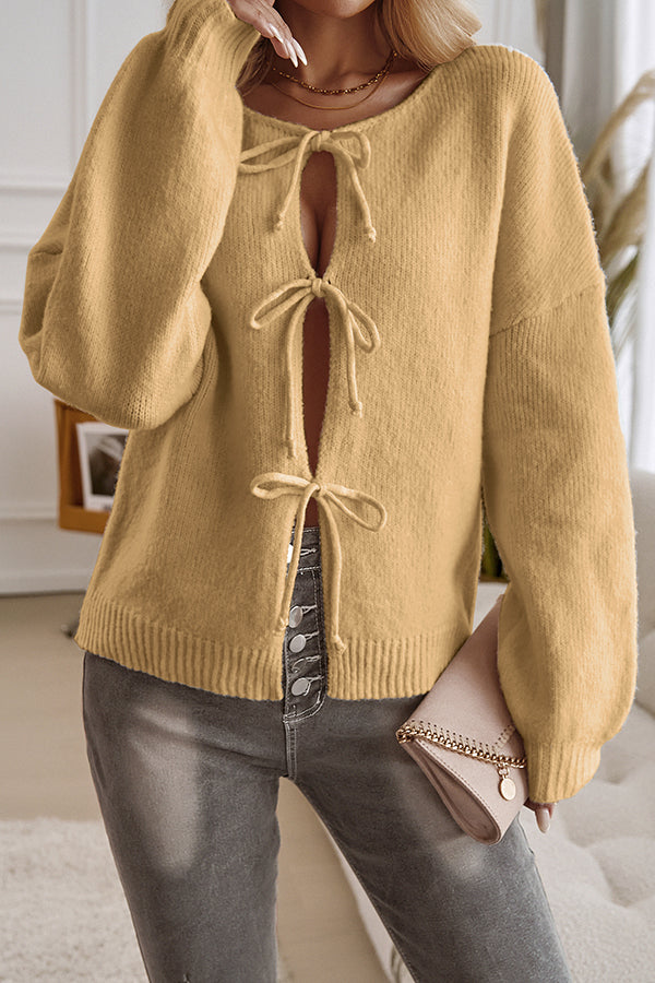 Solid Color Casual Loose Lace-up Knitted Sweater