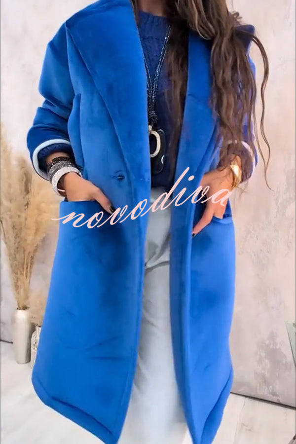 A Pleasant Winter Button Up Long Sleeve Pocket Lapel Loose Midi Jacket