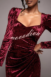 Solid Color Velvet Long-sleeved Slim-fit Slit Midi Dress