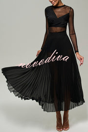 Modern Day Chiffon Pleated High Rise A-line Midi Skirt