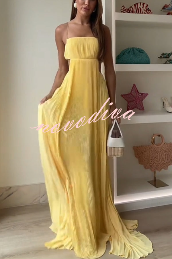 Butter Moment Pleated Cutout Waist A-line Slip Maxi Dress