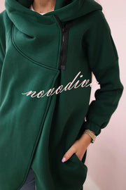 Solid Color Loose Hooded Zip-up Casual Sports Jacket