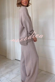 Berner High-Neck Long Sleeve Side Zipper Sweatshirt and Elastic Waist Pocketed Loose Pants Set