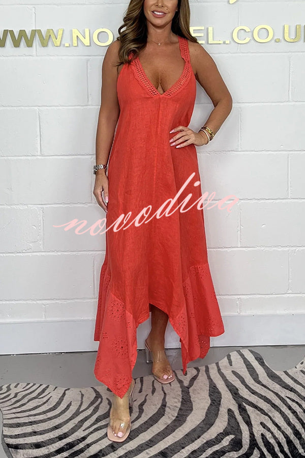 Solid Color V-neck Sleeveless Sexy Backless Irregular Maxi Dress