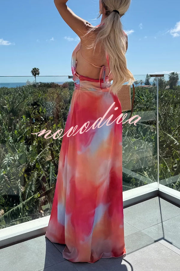 Sexy Sleeveless Backless Halter Neck Lace Up Maxi Dress