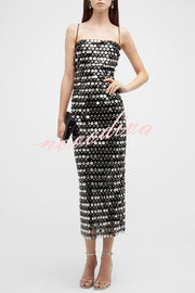 Sexy Sequined Halter-neck Backless Slim Fit Slit Midi Dress