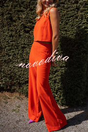 Modern and Elegant Solid Crop Tank and High Rise Flare Loose Pants Set