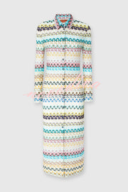 Anna Knit Colorful Herringbone Print Shirt Neck Button Long Sleeve Slim-fit Long Cardigan