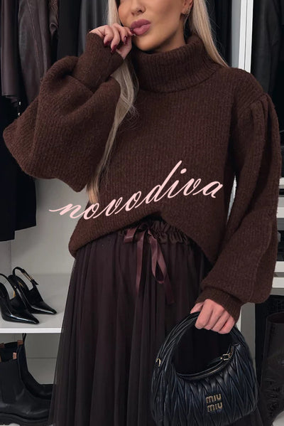 Cold Weather Knit Turtleneck Balloon Sleeve Loose Sweater