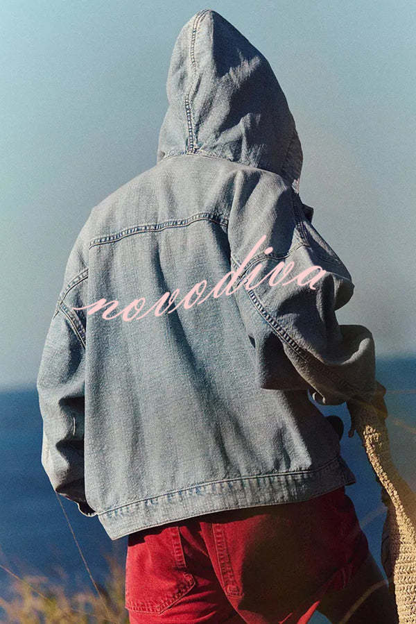 Fashion Loose Pocket Casual Denim Zipper Hoodie