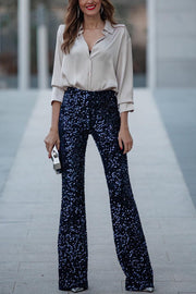 Diva Velvet Sequin High Rise Elastic Waist Flare Pants