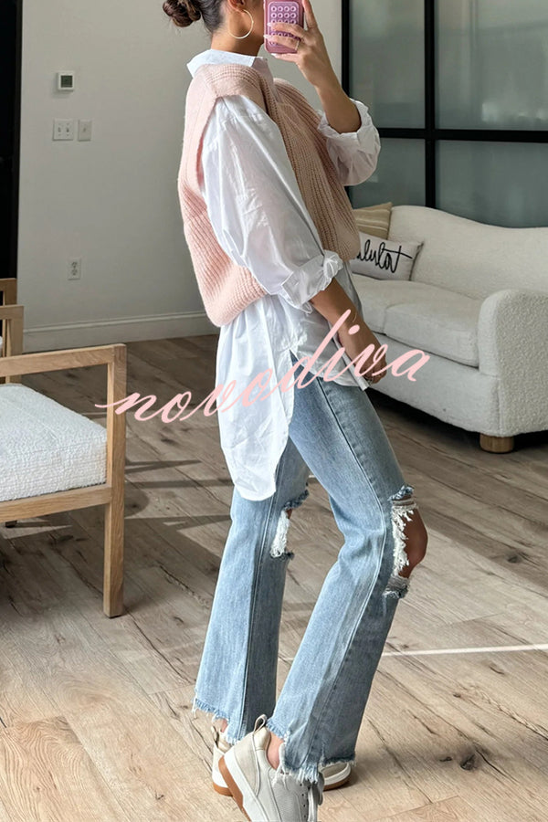 Solid Color V-neck Sleeveless Casual Loose Vest